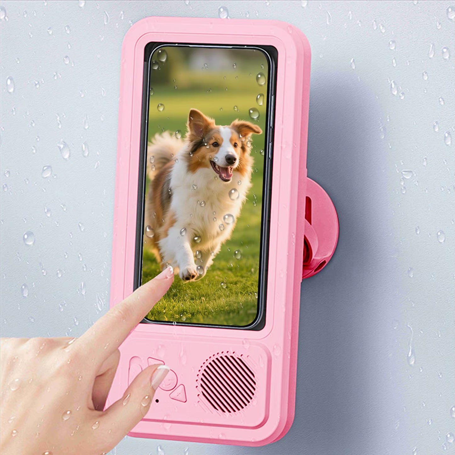 Waterproof Shower Phone Holder with Speaker 360 Rotation Suction Cup Stand Waterproof Case for Bathroom Mirror Wall Car Vent
