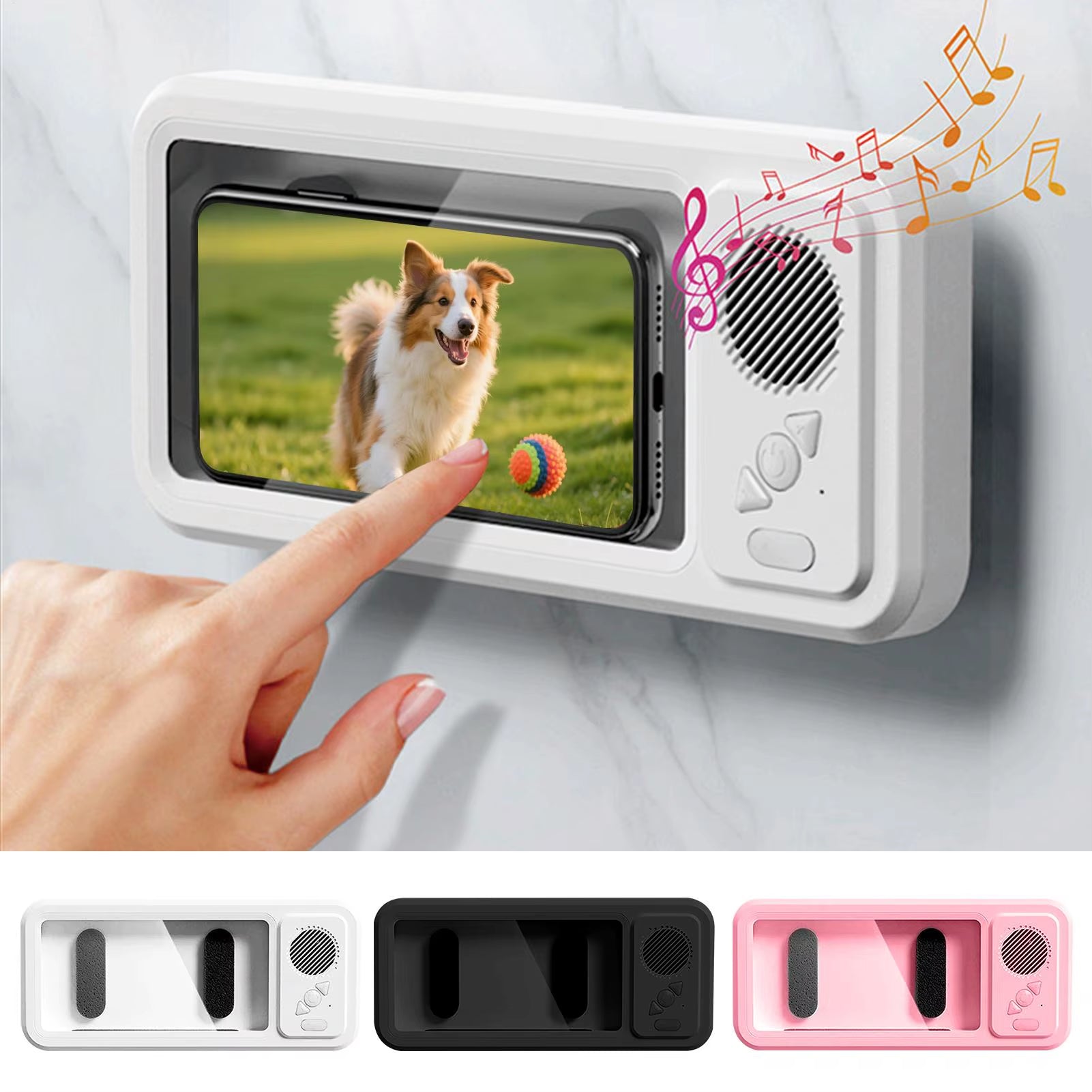 Waterproof Shower Phone Holder with Speaker 360 Rotation Suction Cup Stand Waterproof Case for Bathroom Mirror Wall Car Vent