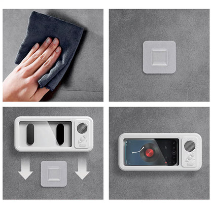 Waterproof Shower Phone Holder with Speaker 360 Rotation Suction Cup Stand Waterproof Case for Bathroom Mirror Wall Car Vent